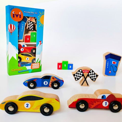 IVI Non-Toxic Wooden Race Car Toy Set