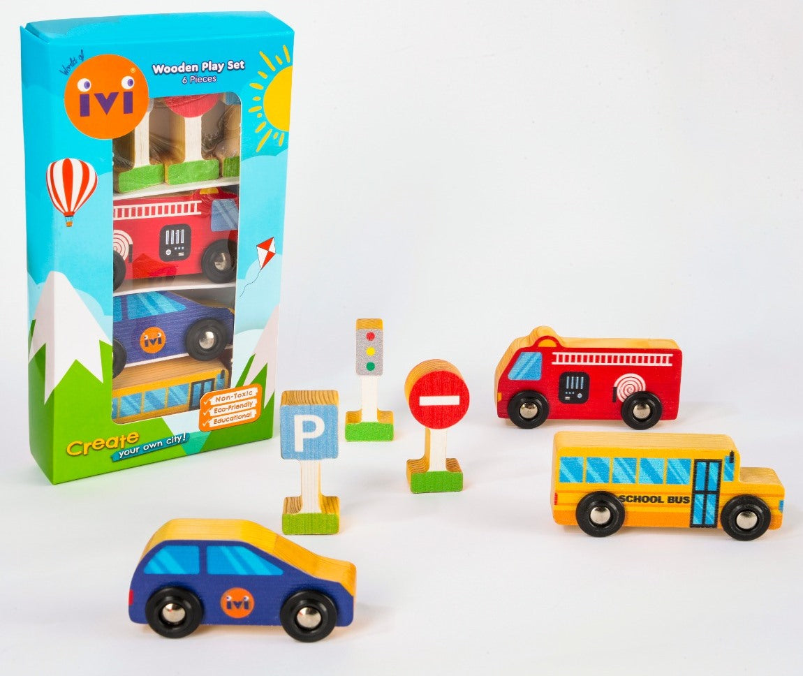 IVI Non-Toxic Traffic Wooden Toy Set