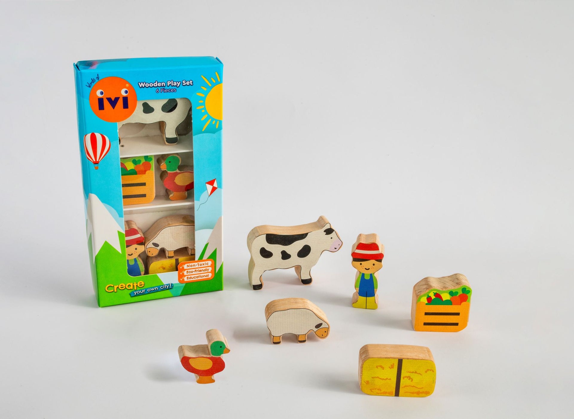 IVI Non-Toxic Farm Wooden Toy Set | IVI 3D Play Carpets